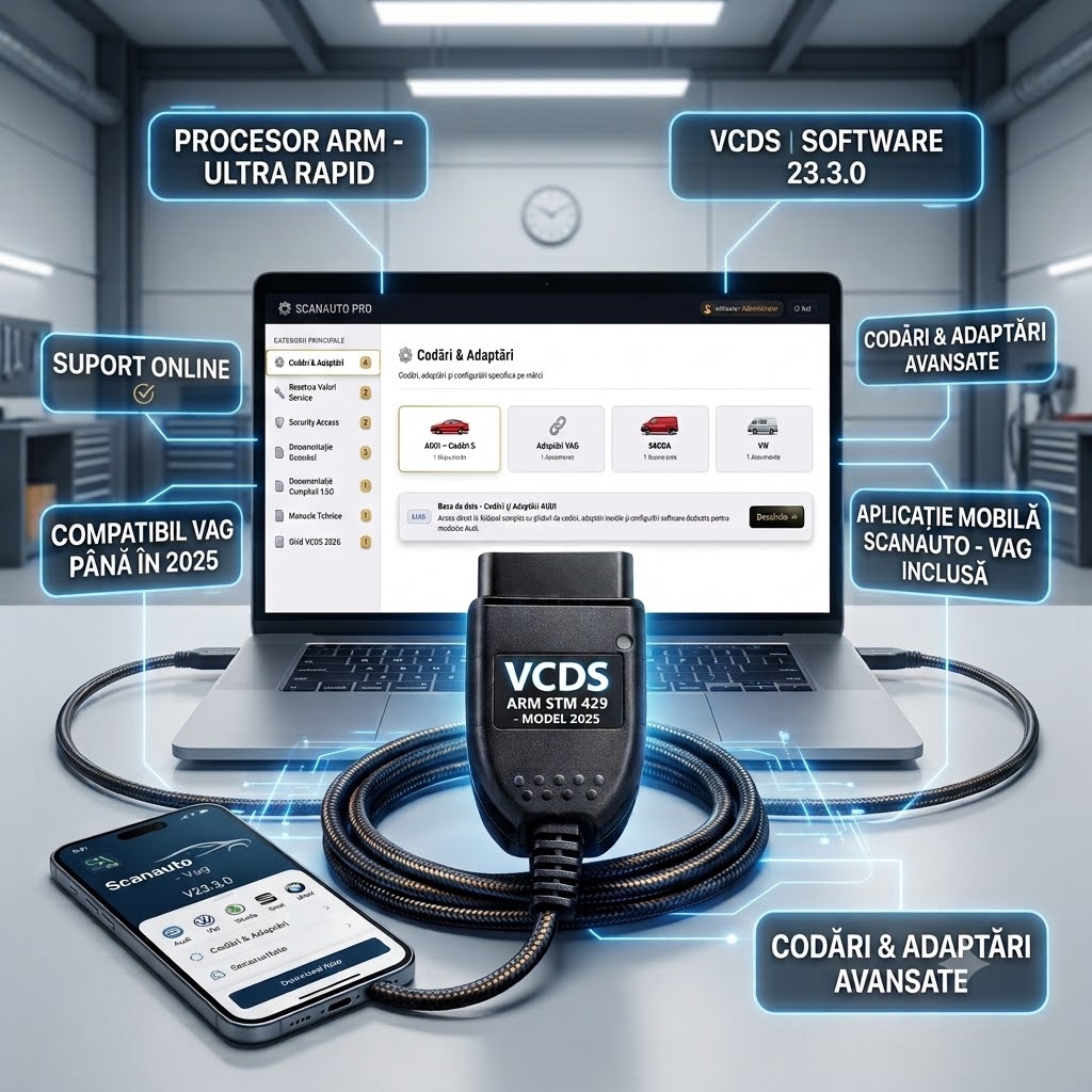 Pachet Diagnoză Profesională VAG - Tester VCDS cu Procesor Arm (Până în 2025) + Aplicație Scanauto-Vag